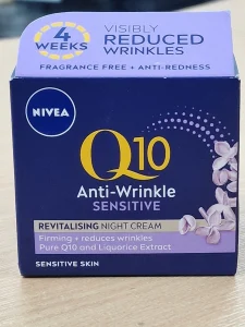 NIVEA Q10 Anti-Wrinkle Sensitive Revitalising Night Cream, designed for sensitive skin - 50ml (France)